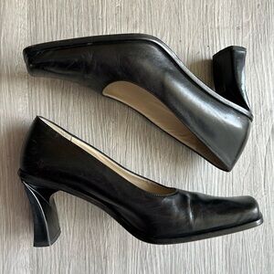 [35] Bocci Vintage Made In Italy Thin Chunk Stiletto High Black Leather Heel